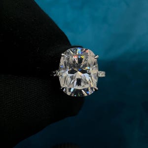 3.50 CT Cushion Cut Moissanite Engagement Ring: 14K White Gold Hidden Halo Pavé Band