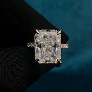3.50 CT Crushed Ice Radiant Moissanite Ring | Hidden Halo Solitaire Engagement Ring | Yellow Gold Bridal Ring | Anniversary Wedding Ring