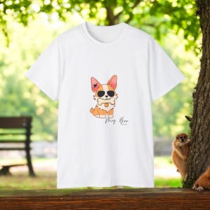 Cute Corgi Illustration Tee, Pet Lover Shirt, Funny Dog Shirt, Gift for Dog Owners, Summer Fashion Tee, Cartoon Animal Tee
