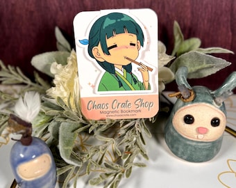 Hungry Apothecary Cat |  Anime Inspired Magnetic Bookmark,  Laminated