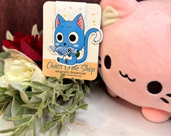 Happy |  Anime Inspired Magnetic Bookmark,  Laminated