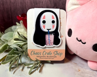 No Face Loves Boba |  Anime Inspired Magnetic Bookmark,  Laminated