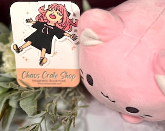 Exhausted Pink-Haired Spy Girl |  Anime Inspired Magnetic Bookmark,  Laminated