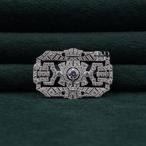 Round Moissanite Diamond Edwardian Brooch, Openwork Filigree Brooch, Vintage Style Wedding Brooch For Her, Unique Art Deco Party Wear Brooch