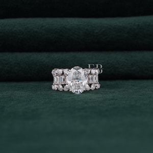 Women&#39;s Three Row Ring, 14K White Gold Hidden Halo Ring, Multi Shape Moissanite Diamond Wedding Ring, Engagement Ring For Her, Promise Ring