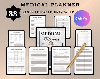 Medical Planner | Health & Wellness Tracker | Appointment, Medication and Symptom Log | Medical History and Insurance Organizer for Patients