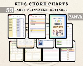 2025-2026 Kids Chore Charts | Daily and& Weekly Chore Tracker | Reward System for Children | Family Organization and Responsibility Planner