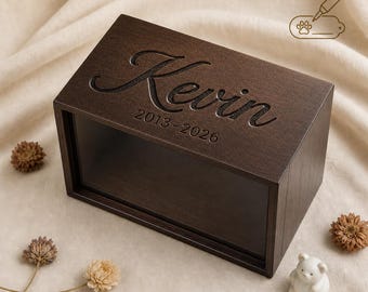 Engraved Wooden Pet Memorial Box, Handmade Wood Keepsake Box for Pet, Walnut Wood Box, Pet Urn Box, Dog Ashes Container, Cat Urn