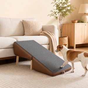 Dog Ramp for Couch and Bed, 2 in 1 Foldable Pet Steps Ottoman, Wooden Dog Stairs for Small Dogs Cats, Brown Pet Ramp