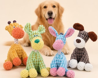 Squeaky Plush Dog Toy, Durable Rope Chew Toy for Aggressive Chewers, Funny Donkey & Giraffe Dog Toy, Soft Puppy Toy for Small Medium Dogs