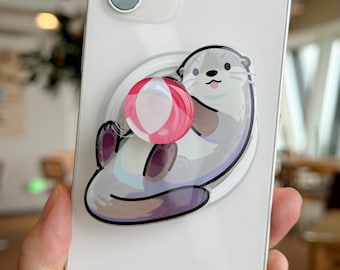 Otter Phone Grip Stand: Spinning Ball Fidget Holder (Magnetic/Adhesive)