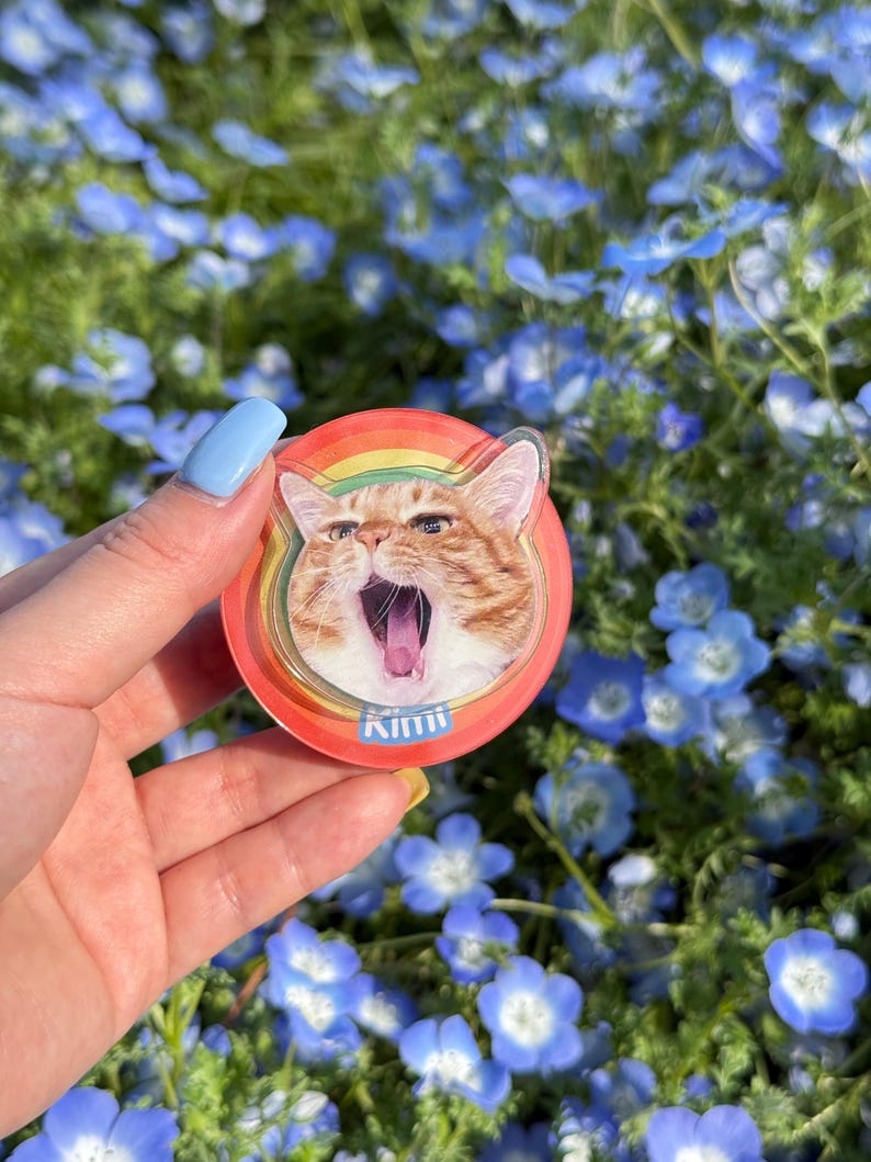 Personalized Spinning Pet Phone Grip: Custom Photo MagSafe Stand Rainbow Background