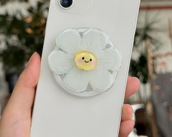 Daisy Smiley Phone Grip Stand: Rotating, Oil Painting Style,Magnetic or Adhesive