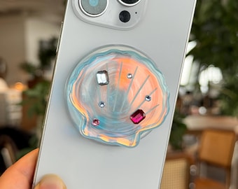 Elegant Shell Phone Grip: Magsafe, Sticker Adhesive