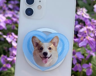 Personalized Pet Photo Phone Grip: Spinning Blue Heart MagSafe Stand