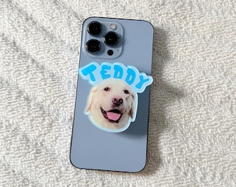Personalized Pet Photo Resin Phone Grip, Custom Name, Magnetic Stand