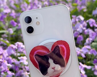 Personalized Pet Photo Phone Grip: Spinning Heart MagSafe Stand