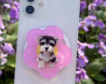Personalized Pet Photo Phone Grip: Spinning Flower, Heart MagSafe Stand
