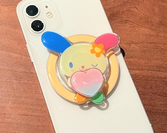 Spinning Pink Heart Phone Grip: Magnetic Sticker Adhesive Resin Phone Charm Stand