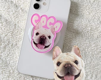 Custom Pet Portrait Phone Grip, Personalized Name Holder (Resin)