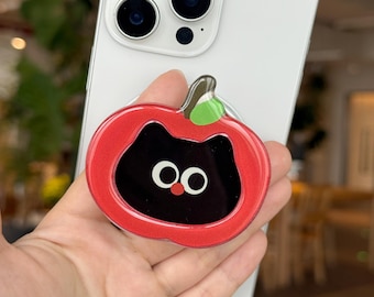Cartoon Apple Cat Phone Grip: Magnetic or Adhesive Resin Phone Holder