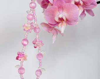 Beaded Phone Charm: Floral Wrist Strap with Crystal Beads