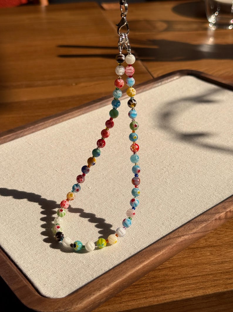 Handmade Stained Glass Flower Beaded Phone Charm: Vintage Mosaic Style Strap image 4