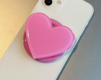 Adorable Cartoon Pink Heart Phone Grip: Resin Phone Stand