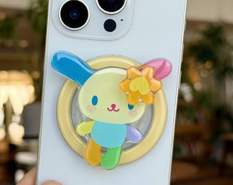 Spinning Rabbit Phone Grip: Magnetic Sticker Adhesive Resin Phone Charm Stand