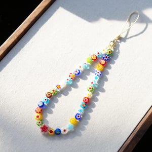 Handmade Stained Glass Flower Beaded Phone Charm: Vintage Mosaic Style Strap