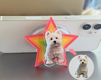 Custom Pet Phone Grip Stand: Rotating Photo, Personalized Pet Gift