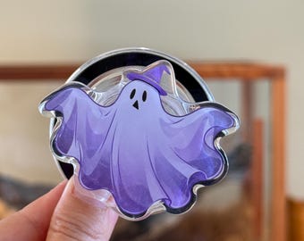 Halloween Ghost Phone Grip: Purple Magnetic, Adhesive Acrylic Phone Stand