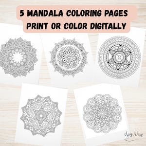 5 Mandalas Coloring Pages Printable |Adult Coloring Sheets PDF | Instant Download | Mindful Relaxation Art | Digital Coloring |Stress Relief