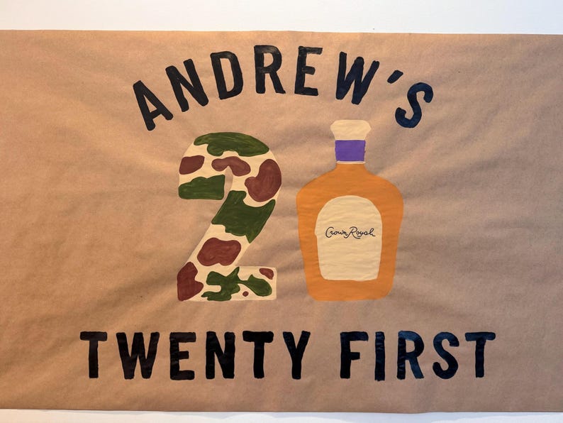 Twenty First Banner Custom 21st Birthday Banner for Him β Camo and Whiskey Themed Party ...