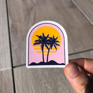 Aufkleber – Palmen, Sonnenuntergang, Pink – sarkastische Aufkleber, Zitate, wasserfestes Vinyl für Wasserflasche, Computer usw.