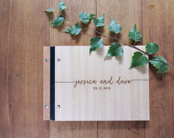 Wedding Guest Book, Handwritten Font, Engraved Wood, Modern Calligraphy, Wedding Shower Gift.