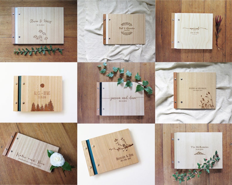 Wedding Guest Book, Wedding Ferns Foliage, Bali Wedding, Engraved Wood Guest Book, Wedding Shower Gift. image 2