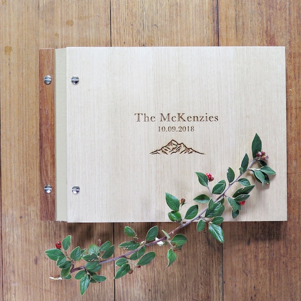 Mountain Wedding Guest Book, Wood Guest Book, Outdoor Wedding, Elopement Wedding Momento, Small Wedding.