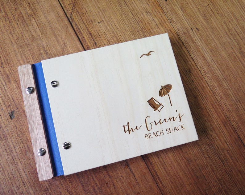 Holiday House Guest Book, Beach House Signing Book, Custom Wood Guestbook, Houseguest Gift image 1