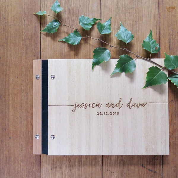 Wedding Guest Book, Handwritten Modern Calligraphy, Engraved Wood Guest Book, Wedding Guest Book for Signing, Wedding Shower Gift.