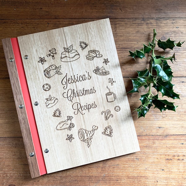 Christmas Recipe Book, Personalised Cook Book, Engraved Timber Recipe Folder, Christmas Hostess Gift, Family Recipes, Custom Cookbook