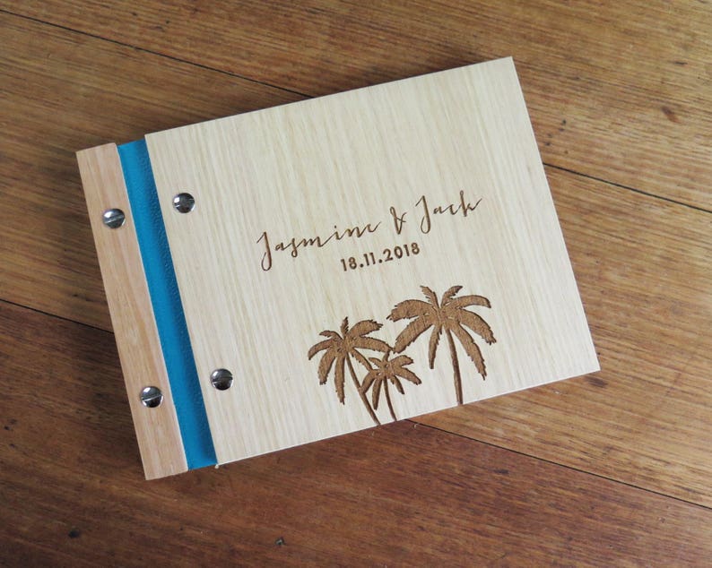 Tropical Wedding Guest Book, Wood Wedding Book, Beach Wedding Guest Book, Small Outdoor Wedding, Palm Trees image 1