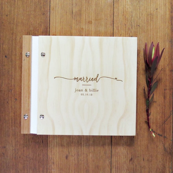 Wedding Guest Book, Married Wedding Design, Wedding Photobooth Book, Polaroid Album, Wood Guestbook