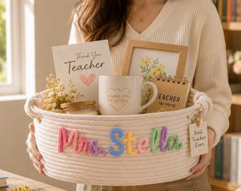 Custom Teacher Basket, Personalized Name Storage Basket, Teacher Appreciation Gift, Classroom Organizer, Back to School Teacher Gift