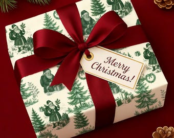 Vintage Santa Christmas Wrapping Paper, Elegant Holiday Gift Wrap, Retro Santa Decor, Luxury Christmas Wrapping Roll, Festive Gift Paper