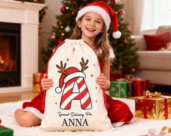Personalized Santa Sack, Christmas Family Santa Bag, Christmas Gift Bag for Kids, Baby’s First Christmas, Holiday Family Gift Exchange Bag
