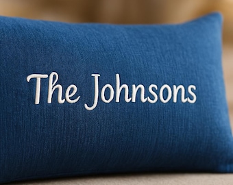 Embroidered Name Throw Pillow, Personalized Cushion, Christmas Sofa Pillow, Cozy Dorm Accent, House Embroidery Decor, Holiday Room Pillow