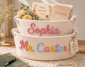 Personalized Teacher Storage Basket, Custom Classroom Organizer for Teacher Appreciation Week, Graduation Gift for Teacher Basket