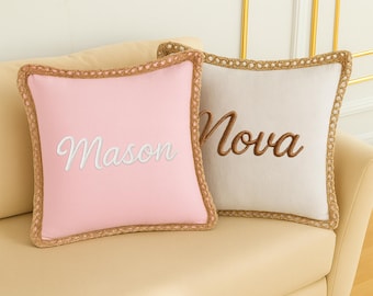 Personalized Embroidered Name Pillow, Custom Gift Cushion, Housewarming Keepsake, Wedding or Anniversary Present, Linen Accent Pillow Cover