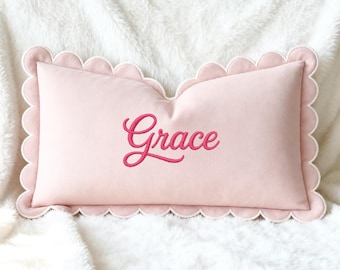Personalized Embroidered Name Pillow, Custom Velvet Ruffle Cushion Cover, Winter Baby Shower Gift, Newborn Keepsake, Nursery Decor Pillow